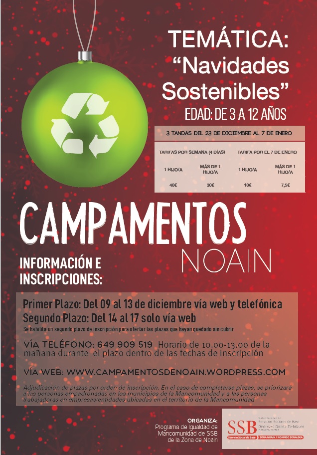 EL PROGRAMA DE IGUALDAD DE LA MANCOMUNIDAD DE LOS SERVICIOS SOCIALES DE BASE DE NOAIN ORGANIZA UN CAMPAMENTO URBANO DE NAVIDAD EL PROGRAMA DE IGUALDAD DE LA MANCOMUNIDAD DE LOS SERVICIOS SOCIALES DE BASE DE NOAIN ORGANIZA UN CAMPAMENTO URBANO DE NAVIDAD