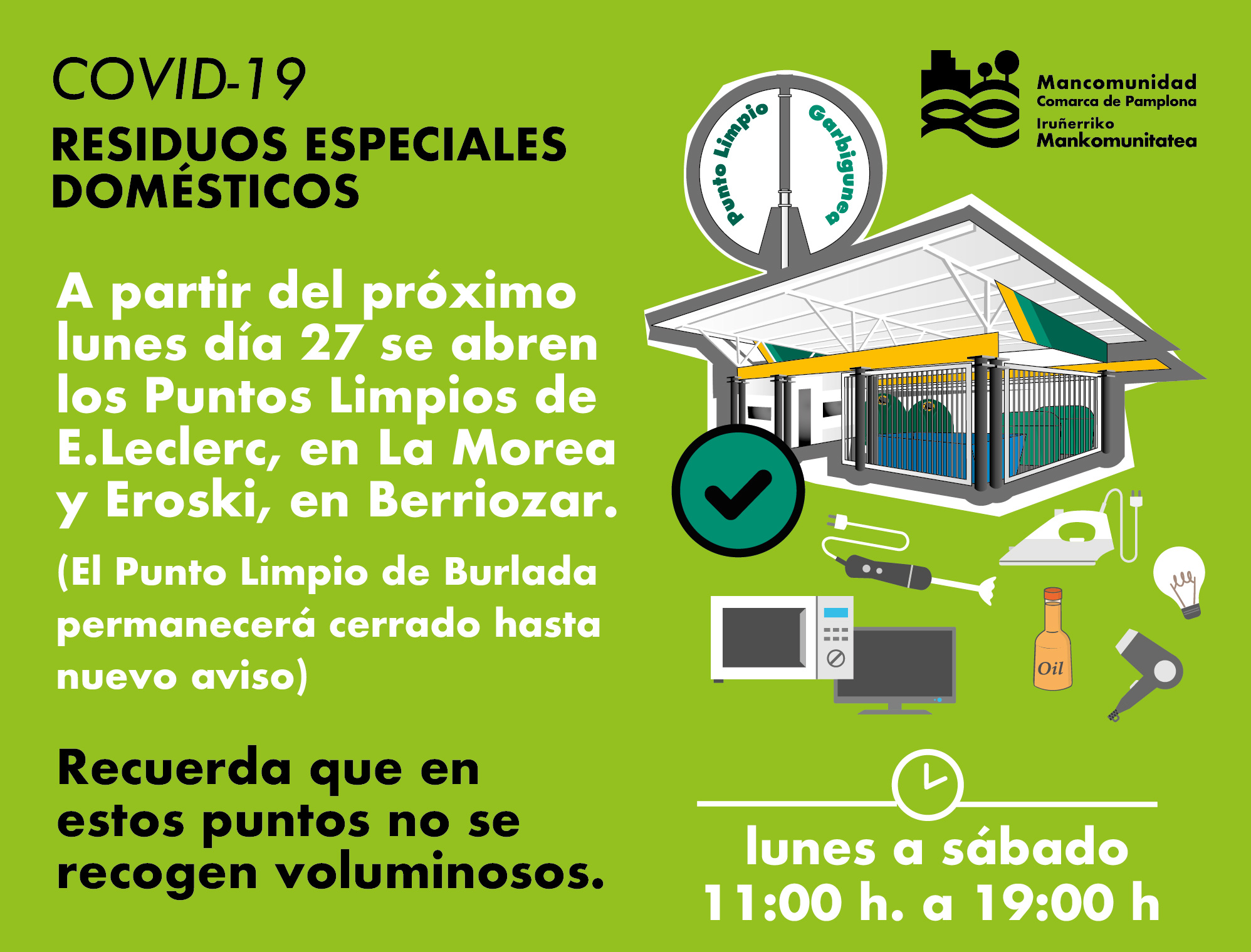 EL LUNES 27 DE ABRIL SE REABREN LOS PUNTOS LIMPIOS FIJOS DE E.LECLERC Y EROSKI