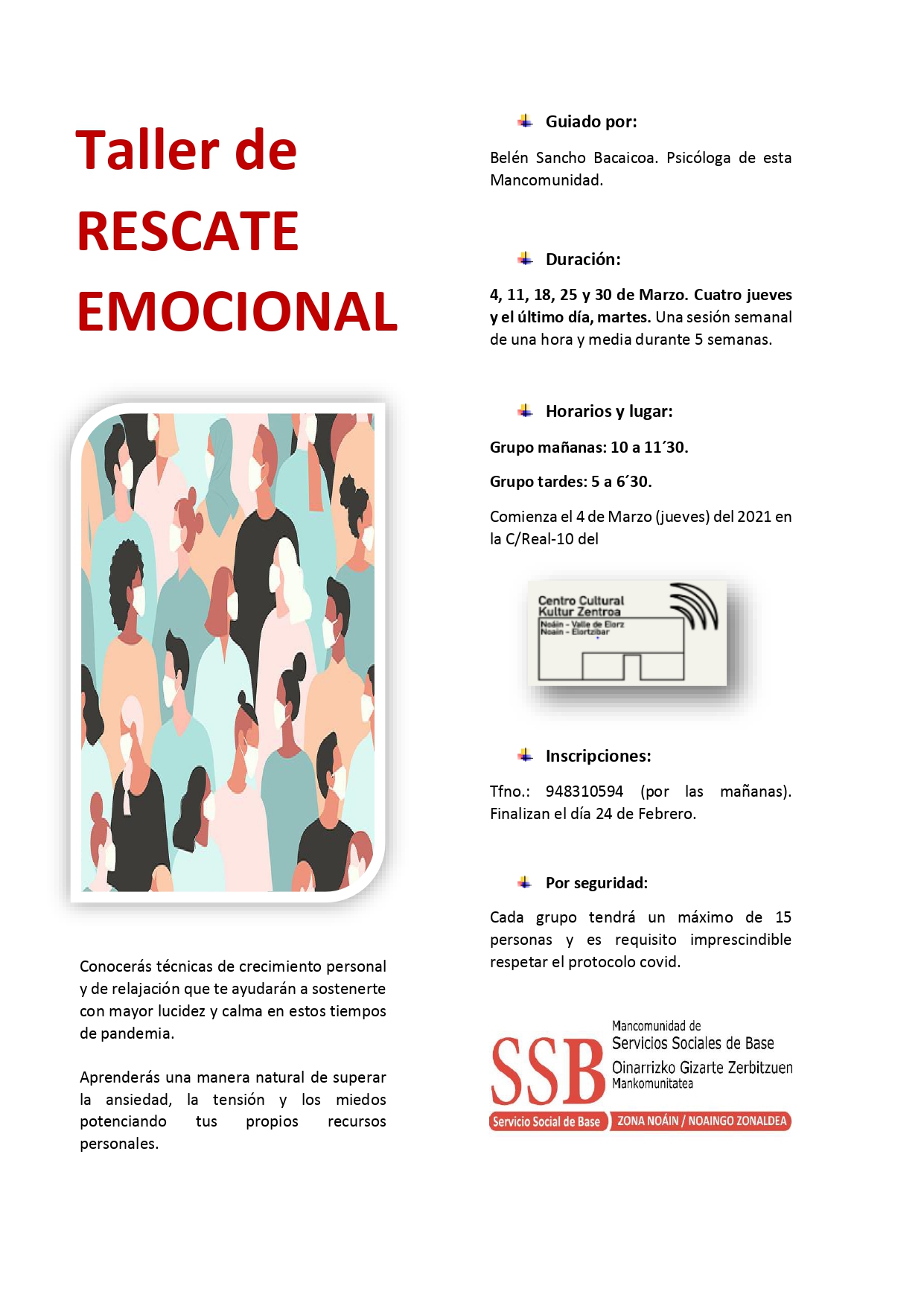 LA MANCOMUNIDAD ORGANIZA UN TALLER DE RESCATE EMOCIONAL DURANTE CINCO SESIONES EN MARZO