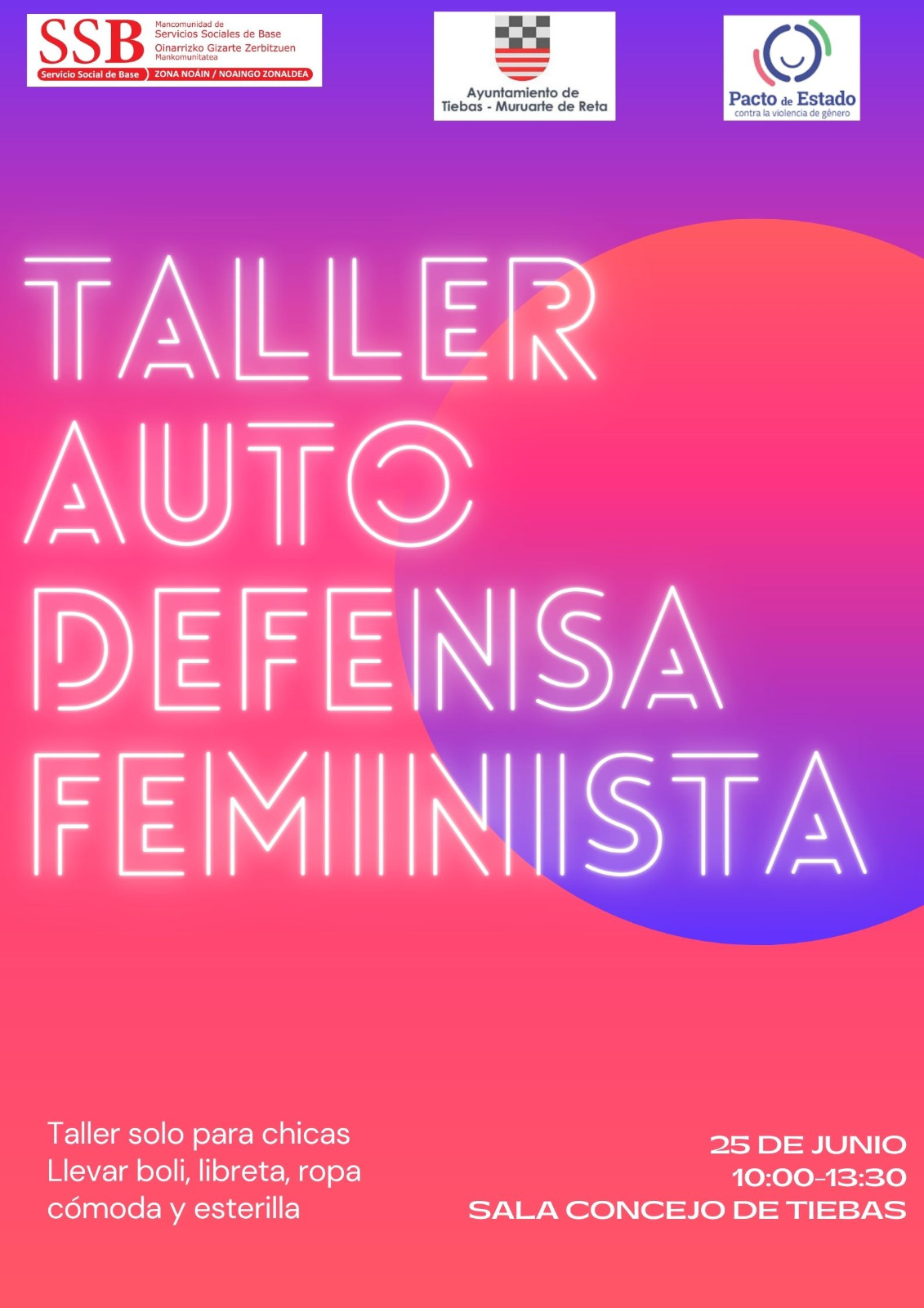 LA SALA DEL CONCEJO DE TIEBAS ACOGERÁ EL 25 DE JUNIO UN TALLER DE AUTO-DEFENSA FEMINISTA