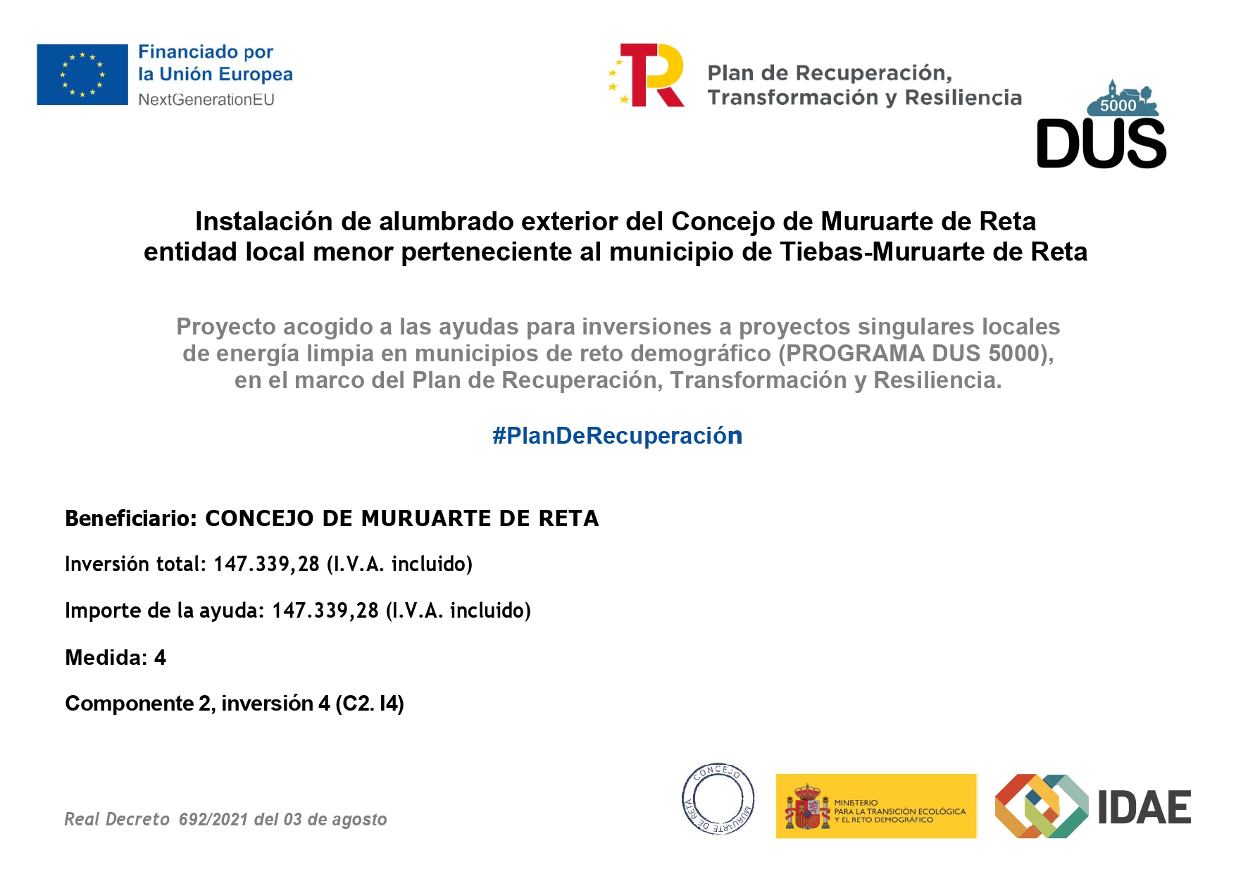 EL CONCEJO DE MURUARTE SUSTITUYE LAS LUMINARIAS CONVENCIONALES POR OTRAS DE TECNOLOGÍA LED EL CONCEJO DE MURUARTE SUSTITUYE LAS LUMINARIAS CONVENCIONALES POR OTRAS DE TECNOLOGÍA LED