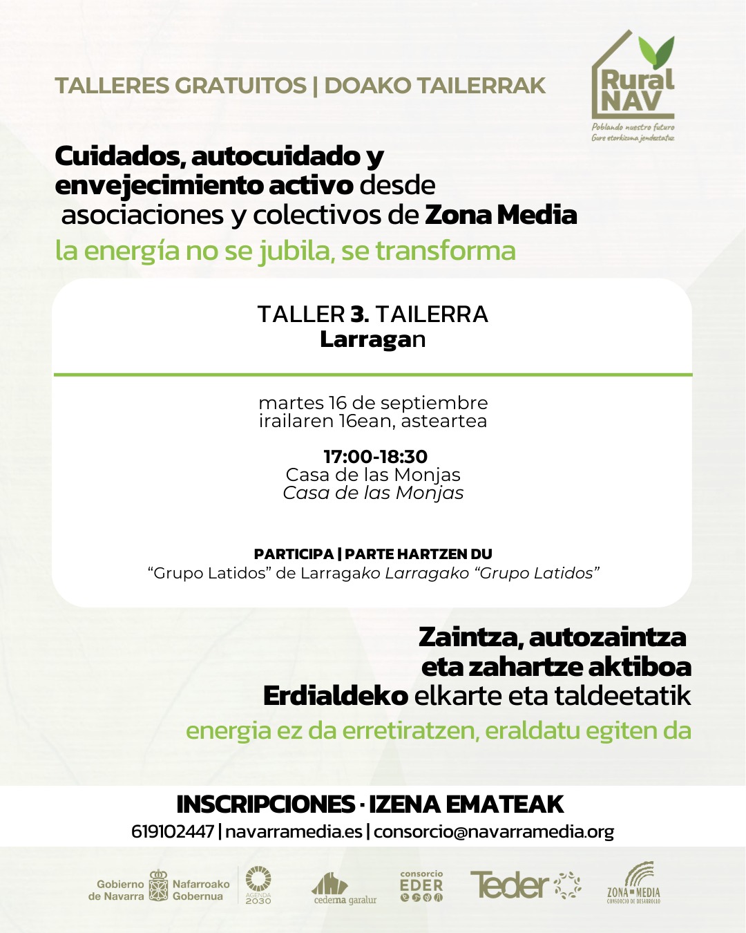 NUEVO TALLER GRATUITO SOBRE CUIDADOS, AUTOCUIDADO Y ENVEJECIMIENTO ACTIVO